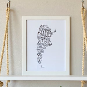 ARGENTYNA typografia słowo i ikona mapa wydruk - dekoracja ścienna, prezent, sztuka