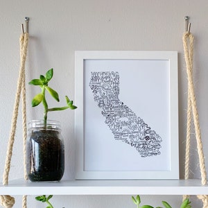 CALIFORNIA typography word & icon map print - wall decor, gift, art