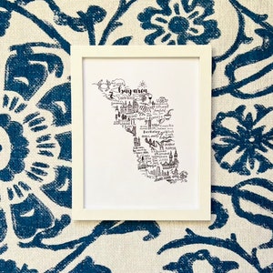 BAY AREA / SF Typografie Wort und Symbol Karte - Wanddekor, Geschenk, Kunst