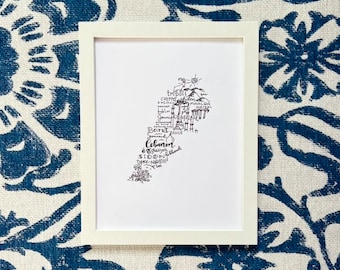 LEBANON typography word & icon map print - wall decor, gift, art