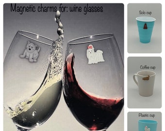 Set of 4 Dog Magnetic Charms for wine glasses, plastic cups, solo cups, and coffee mugs