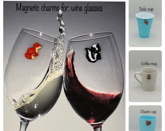 Set of 5 Animal Magnetic Charms for wine glasses, solo cups, plastic cups, and coffee mugs