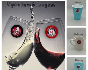 Set of 6 Tampa Bay Buccaneers Magnetic Charms for wine glasses, solo cups, plastic cups, and coffee mugs