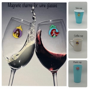 Set of 4 Disney Princess wine charms / cup identifiers for wine glasses, coffee mugs, plastic cups, solo cups, etc.