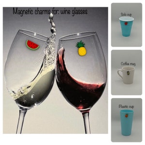 Set of 6 Fruit wine charms / cup identifiers for wine glasses, coffee mugs, plastic cups, solo cups, etc.