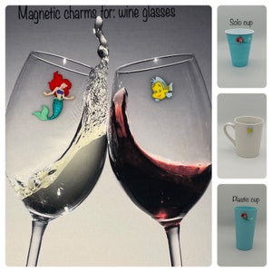 Set of 4 Little Mermaid wine charms / cup identifiers for wine glasses, coffee mugs, plastic cups, solo cups, etc.