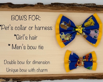 Anime Pokémon BOW made using licensed fabric for a dog/pet's collar/harness, girl's headband/hair clip/hair tie, men's bow tie with charm