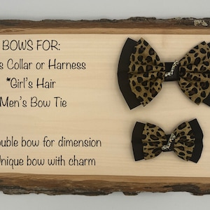 Leopard print bow for pet&#39;s collar or harness, girl&#39;s headband, hair clip, hair tie, men&#39;s bow tie with high heel charm