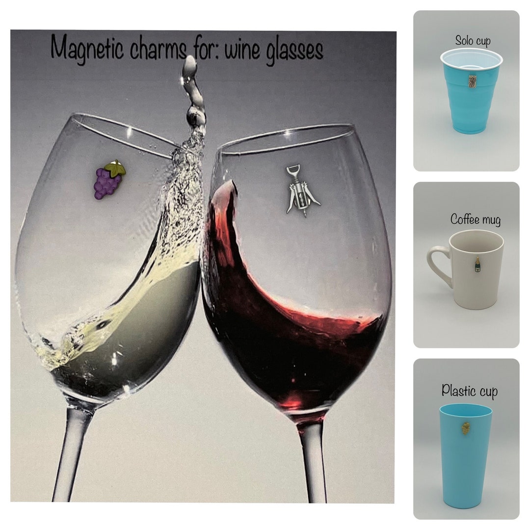 Set of 6 Grape Magnetic Charms for Wine Glasses, Solo Cups, Plastic ...