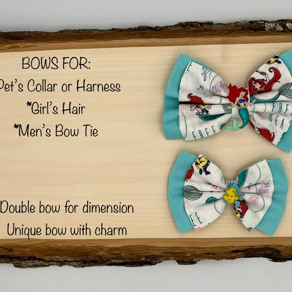 Little Mermaid / Ariel BOW for pets collar or harness, girl's headband, hair tie or hair clip, or men's bow tie with charm