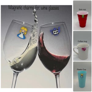 Set of 4 Alice in Wonderland wine charms / cup identifiers for wine glasses, coffee mugs, plastic cups, solo cups, etc.