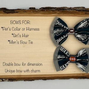 Eagle's BOW made using licensed fabric for pet's collar/harness, girl's headband/hair clip/hair tie, men's bow tie with football charm