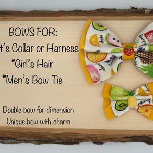 Fruit bow for pets collar or harness, girl&#39;s headband, hair tie or hair clip, men&#39;s bow tie with fruit charm