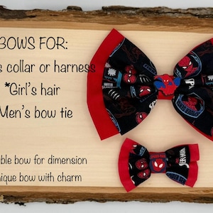 Spiderman BOW made using licensed fabric for pet&#39;s collar/harness, girl&#39;s headband/hair clip/hair tie, men&#39;s bow tie with charm