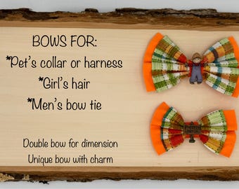 Fall / Autumn Harvest BOW for a dog/pet's collar or harness, girl's headband, hair tie or hair clip, men's bow tie with charm