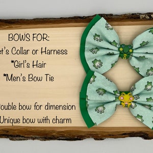 Frog BOW for pet's collar or harness, girl's headband, hair clip, hair tie, men's bow tie with frog charm