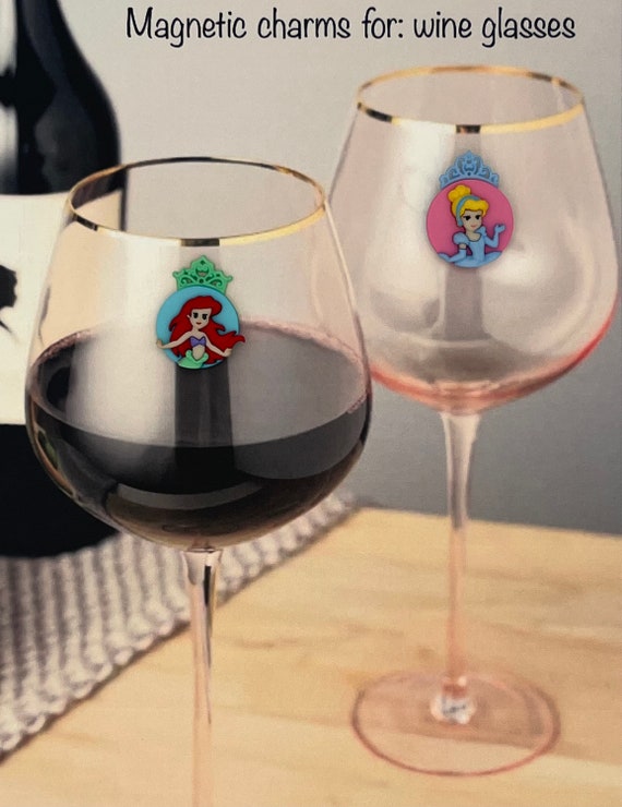 Set of 4 Disney Princess Magnetic Charms for Wine Glasses 