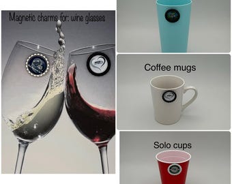 Set of 4 Miami Dolphins wine charms / cup identifiers for wine glasses, coffee mugs, plastic cups, solo cups, etc.