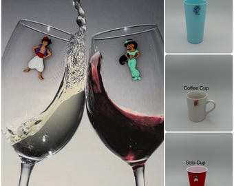 Conjunto de 4 marcadores de taça/identificadores de copos do Aladdin para taças de vinho, canecas de café, copos de plástico, copos descartáveis, etc.