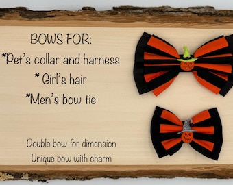 Noeud papillon d'Halloween pour collier ou harnais pour chien/animal de compagnie, serre-tête pour fille, élastique à cheveux, barrette à cheveux, noeud papillon pour homme avec breloque