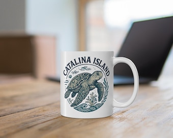 Catalina Island Sea Turtle Coffee Mug | Coastal Ocean Lover Gift | California Island Travel Mug | Beach House Ceramic Cup