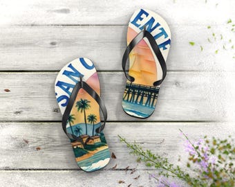 Infradito da spiaggia San Clemente / Sandali Vintage Pier Sunset Tropical Palm
