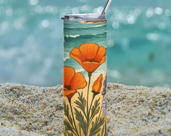 California Poppies and Lavender Beach Tumbler 20oz