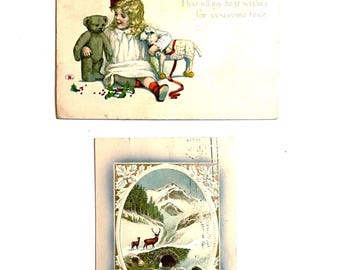 vintage Christmas postcards, beautifully rendered images, 1923 and 1911, 1 cent stamps, writing on both, free domestic shipping