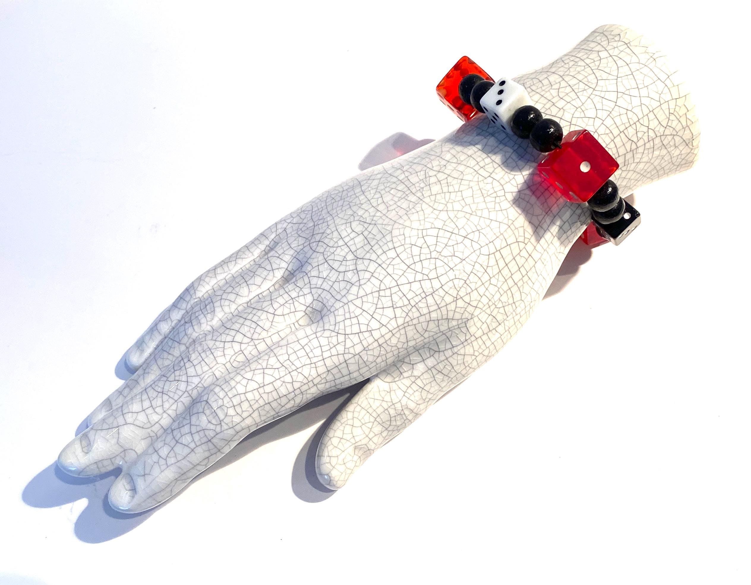 アクセサリー 1199 CANNON Dice Bracelet Red & Black Vintage Dice Bracelet: Red, Black, & White Beads - Casino Style - Etsy