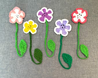FLOWER BOOKMARK- hand crocheted, choose pink, yellow, blue, purple, fushia, free domestic shipping
