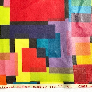Micheal Miller OILCLOTH FABRIC &quot;Jell-o Blox&quot;- 44&quot; x 23&quot;  remnant, coated cotton waterproof fabric perfect for totebags, sewing, crafts