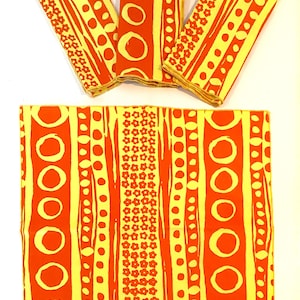 VERA DINNER NAPKINS, vintage 70&#39;s, set of 4, vibrant orange and yellow abstract design, 16 x 16&quot; squares, all cotton