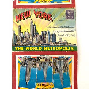 1954 NEW YORK Souvenir POSTCARD Ordner, 20 Fotos, c. 1940-50er Jahre, Alle Top-Sehenswürdigkeiten, kostenloser Versand im Inland
