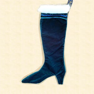 Teal Velvet Victorian Boot Stocking: Leopard Faux Fur Cuff