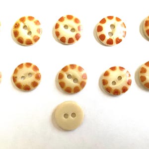 9 HAND PAINTED GLASS buttons, orange dots, for sewing, crafting, button collectors, scrapbooking