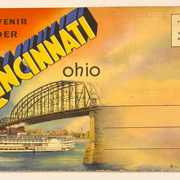 vintage CINCINNATI  SOUVENIR POSTCARD folder, unmarked, for scrapbooking, decoupage, souvenir collectors