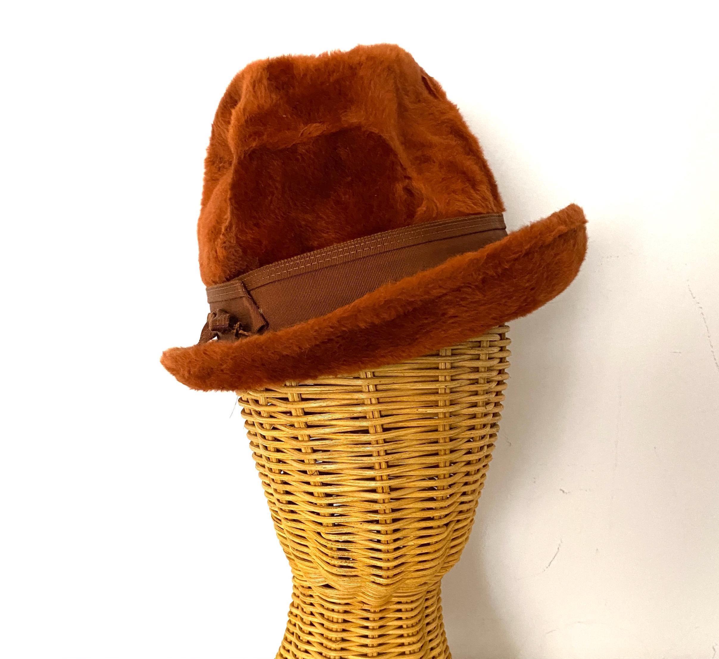 Vintage 1960s Duchess Toledo Fur Felt Cloche Hat Size 22 Gold Satin Bow ~ ITALY 1950s Vintage Black Felted Faux Fur Cloche Hat With Bow Hat  main image 2