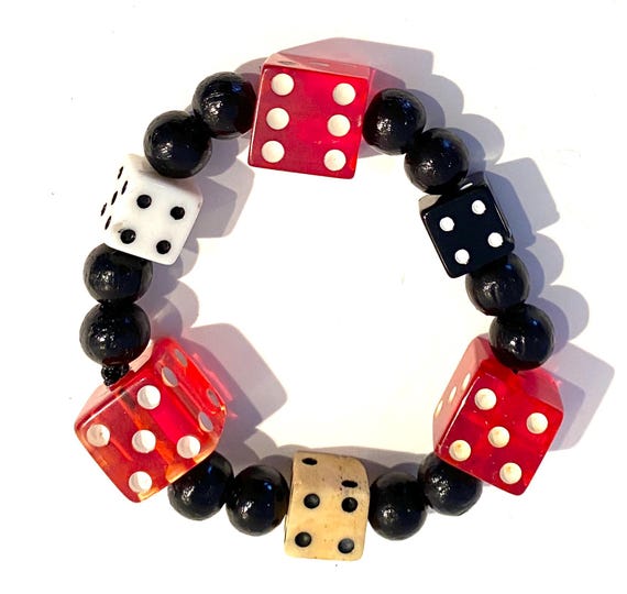 アクセサリー bazo1199 Dice Bracelet - Red & Black Vintage Dice Bracelet: Red, Black, & White Beads - Casino Style - Etsy