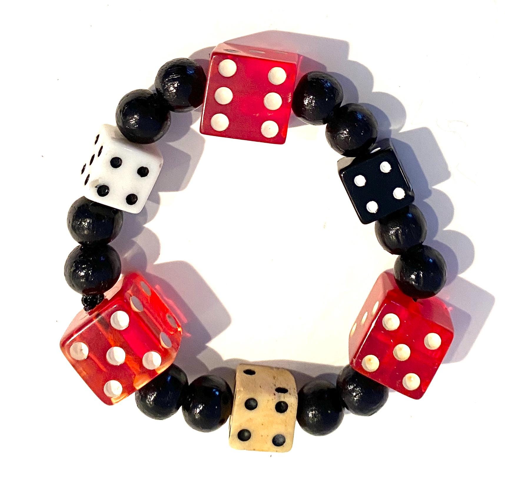 アクセサリー 1199 CANNON Dice Bracelet Red & Black Vintage Dice Bracelet: Red, Black, & White Beads - Casino Style - Etsy