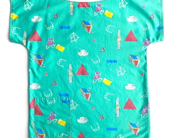 Vintage NAJ OLEARI Crop Top: 90s Novelty Print Cotton, Upcycled Project