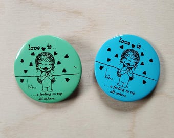Love is... a feeling to top all others, By Kim, SOLD INDIVIDUALLY, vintage, pins, circa 1970's