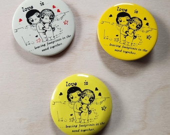 Love is... leaving footprints in the sand together, By Kim, SOLD INDIVIDUALLY, vintage, pins, circa 1970's