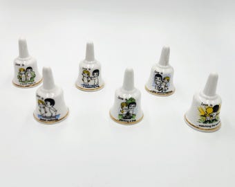 Love is... By Kim, set of 6 mini bells, rare, vintage, ceramic bell, circa 1970's, Birchcroft China Great Britain