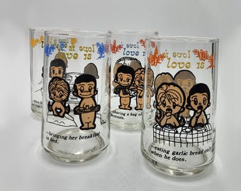 Love is... By Kim, SOLD INDIVIDUALLY, juice glasses, medium glass, circa 1976