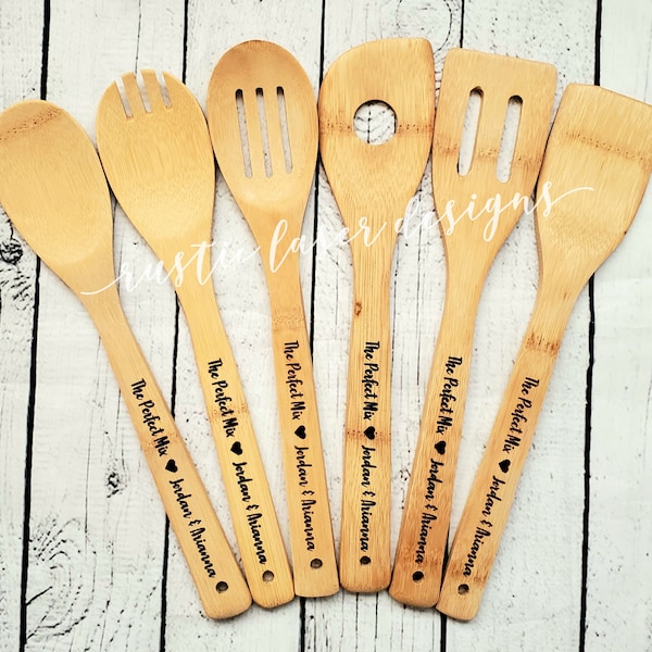 The Perfect Mix - Bridal Shower Favors - Wooden Spoons - Engraved Wood Spoons - Custom Spoons - Bamboo Utensils - Personalized Shower Favor