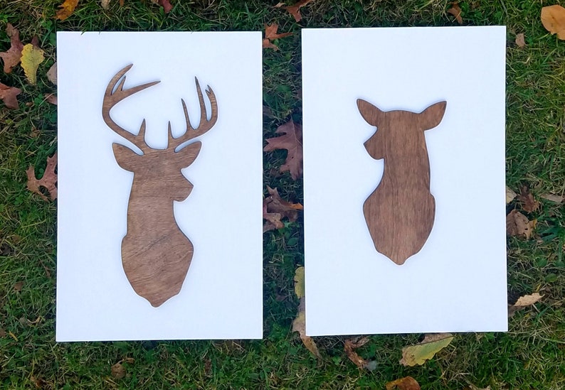 Wooden Buck and Doe Deer Wall Signs, Woodland Animals, Nursery Decor, Gender Reveal, Hunting Cabin, Rustic Signs, Gifts for Hunters 