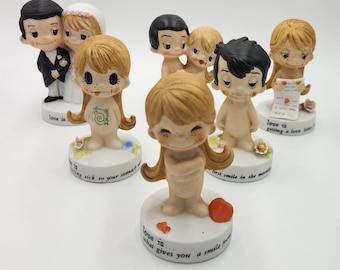 Love is... By Kim, figurines, rare, SOLD INDIVIDUALLY, vintage, ceramic figures, wedding cake topper, bride and groom, circa 1970's