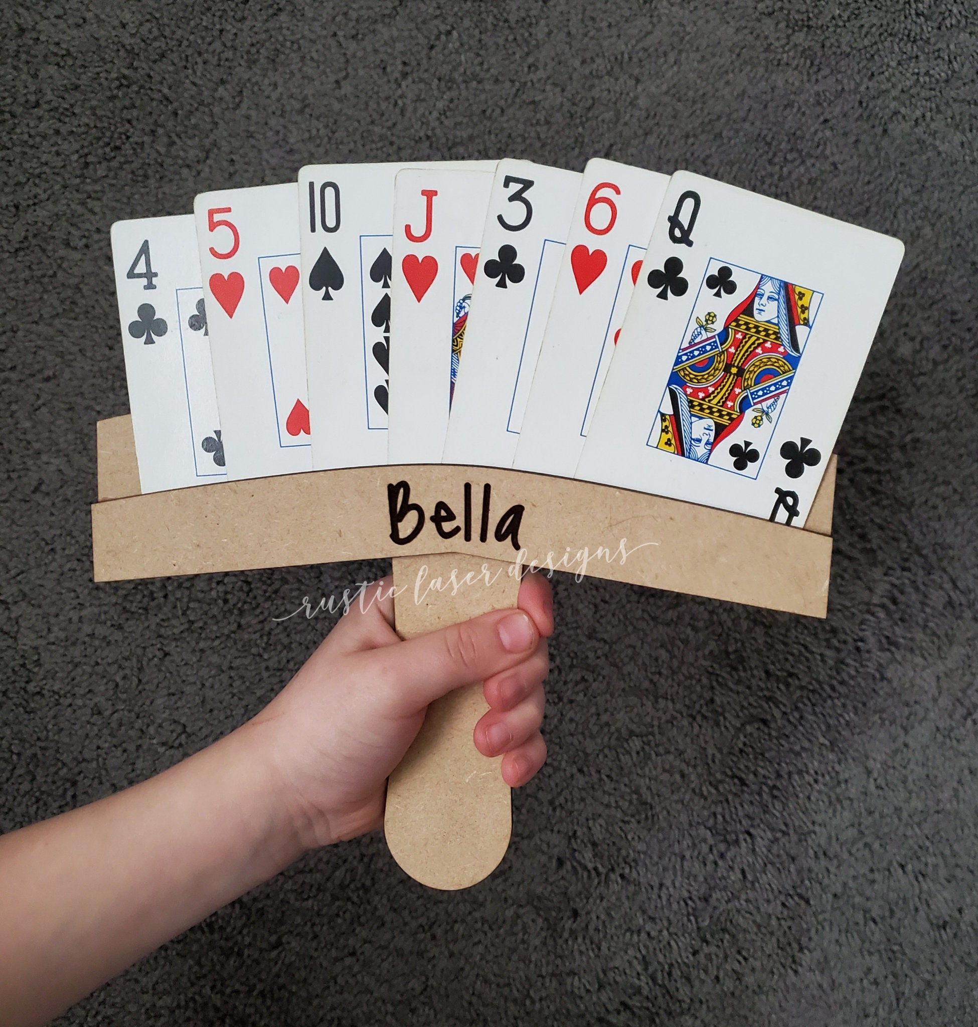 Playing Card Holder Cards Wooden Engraved Kids Games Etsy