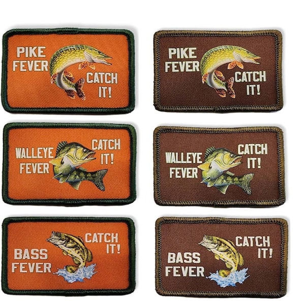 Zander Hecht Barsch Fieber Fangen Fisch Aufnäher Angeln 3x2 Forelle Muskie Buck Crappie