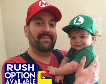 3 Sizes Mario Luigi Halloween Costume Hat Cap Snapback Kids Adult Toddler Rush Option Available